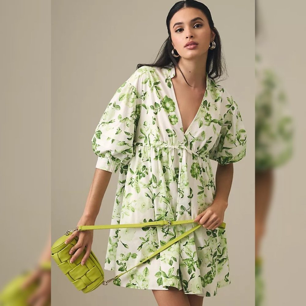 Anthropologie Maeve V-Neck Tunic Dress S 6 Women's Casual Floral Mini